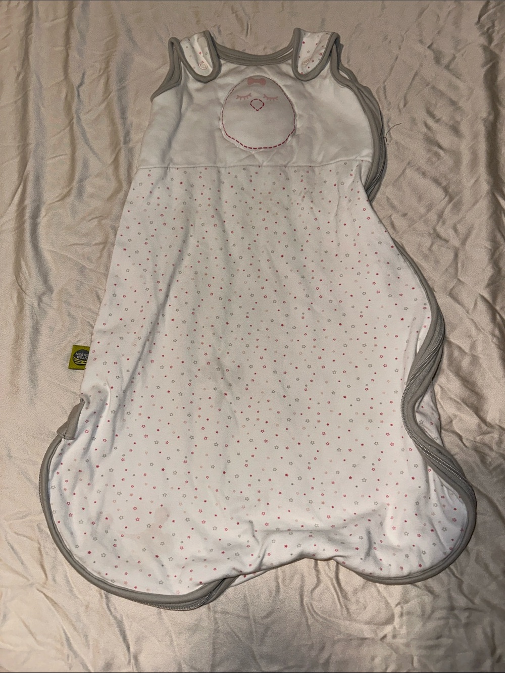 Nested Bean White and Gray Sleep Sack with Pink Dot Pattern